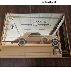 Vintage 1933 Coupe Hispano Suiza J 12 Wall Mirror 15" x 11" Bar Man Cave